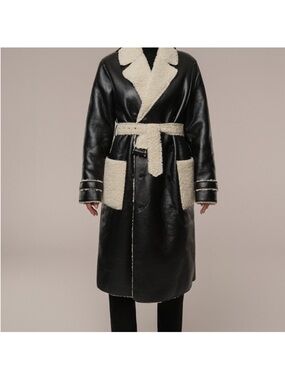 JLUXLABEL Black/Ivory Sherpa Faux Leather Reversible Coat Size Small